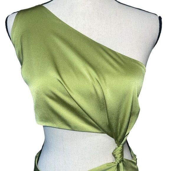 Showpo. Kaniva Midi Dress One Shoulder Open Back Dress Olive Green Womens Size 6 - Picture 7 of 16